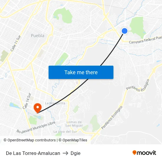 De Las Torres-Amalucan to Dgie map