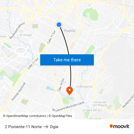 2 Poniente-11 Norte to Dgie map