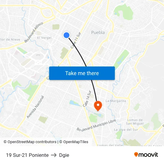 19 Sur-21 Poniente to Dgie map