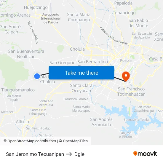 San Jeronimo Tecuanipan to Dgie map