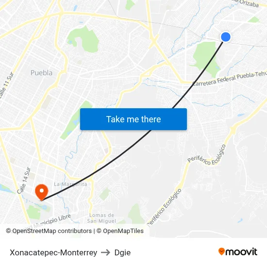 Xonacatepec-Monterrey to Dgie map