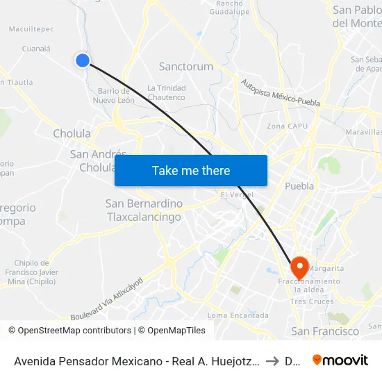 Avenida Pensador Mexicano - Real A. Huejotzingo to Dgie map