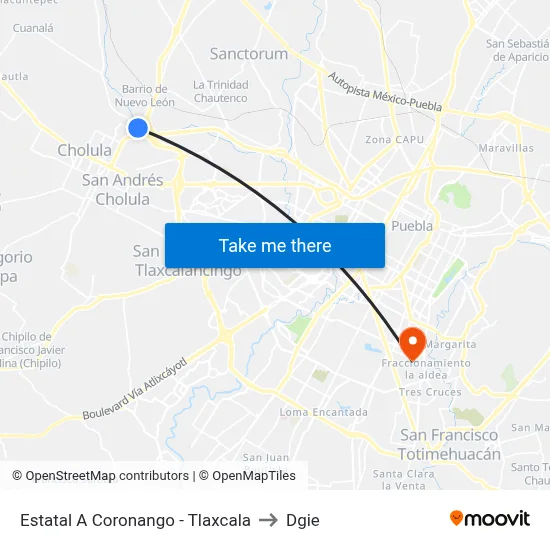 Estatal A Coronango - Tlaxcala to Dgie map