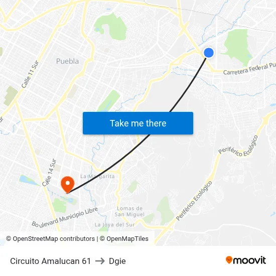 Circuito Amalucan 61 to Dgie map