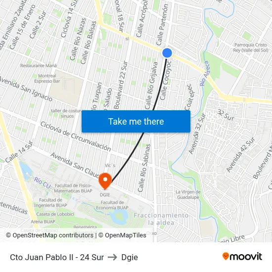 Cto Juan Pablo II - 24 Sur to Dgie map