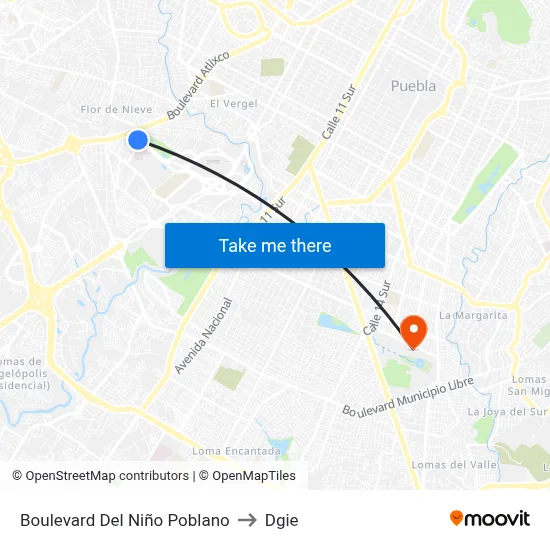 Boulevard Del Niño Poblano to Dgie map