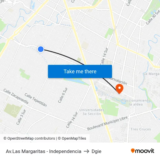 Av.Las Margaritas - Independencia to Dgie map