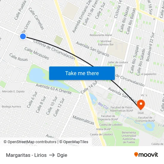 Margaritas - Lirios to Dgie map