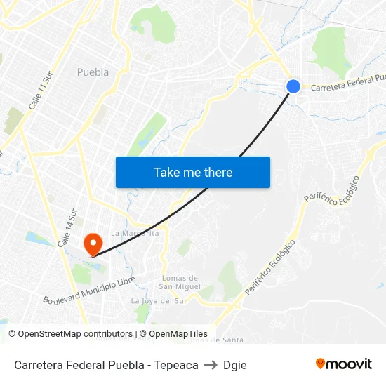 Carretera Federal Puebla - Tepeaca to Dgie map