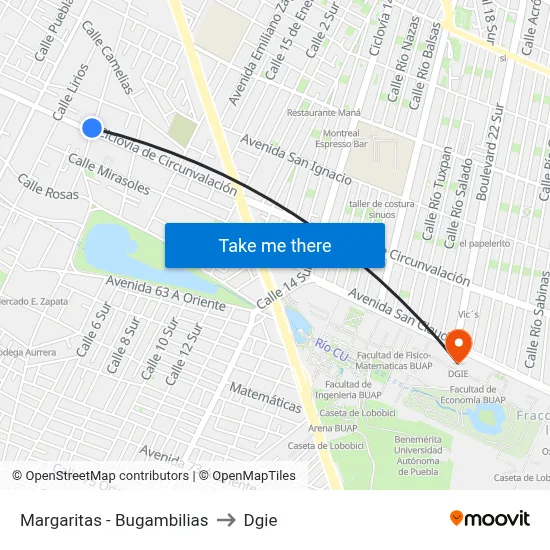 Margaritas - Bugambilias to Dgie map