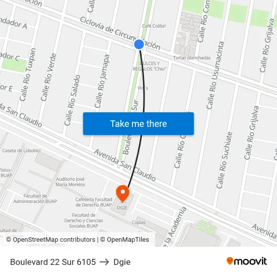 Boulevard 22 Sur 6105 to Dgie map