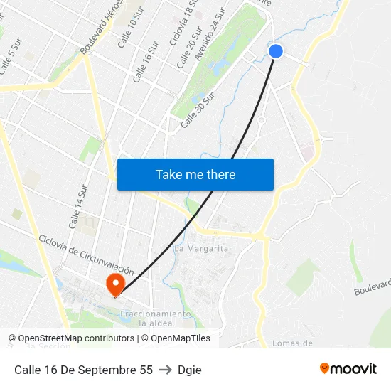 Calle 16 De Septembre 55 to Dgie map