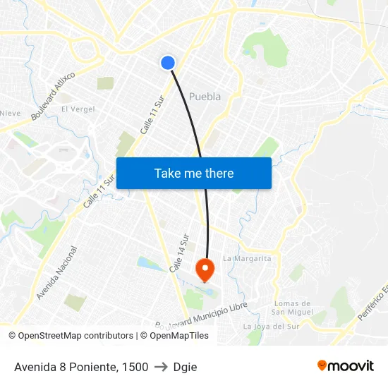 Avenida 8 Poniente, 1500 to Dgie map