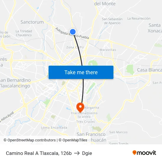 Camino Real A Tlaxcala, 126b to Dgie map