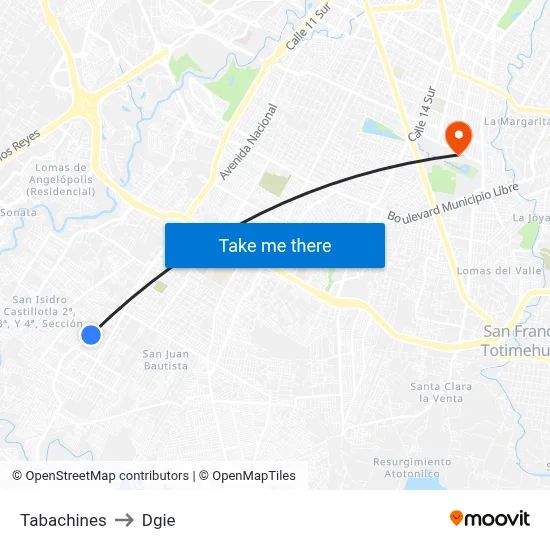 Tabachines to Dgie map
