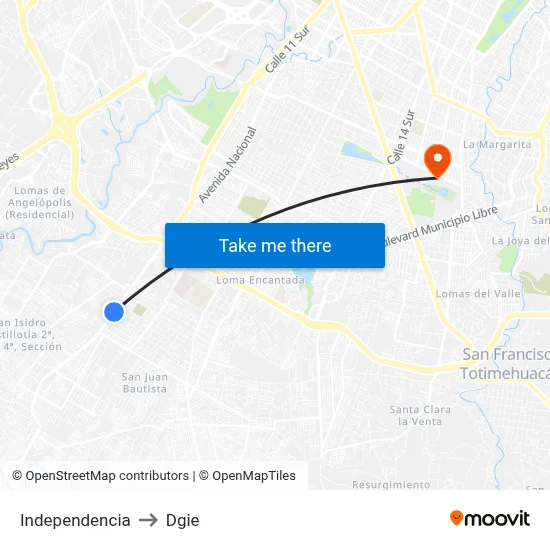 Independencia to Dgie map