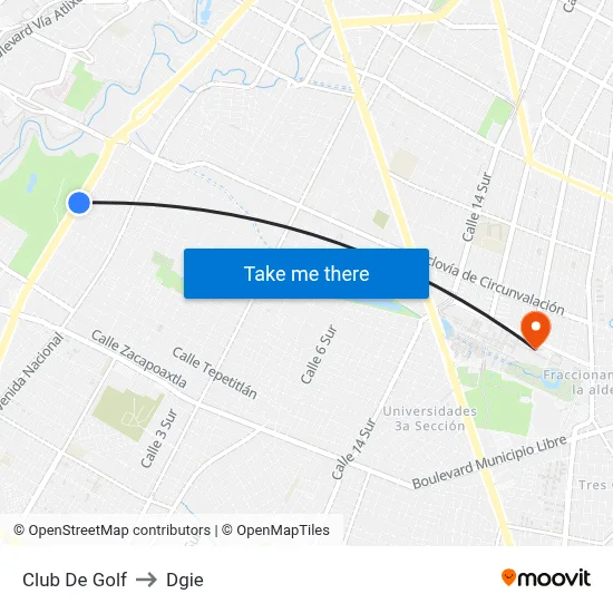 Club De Golf to Dgie map