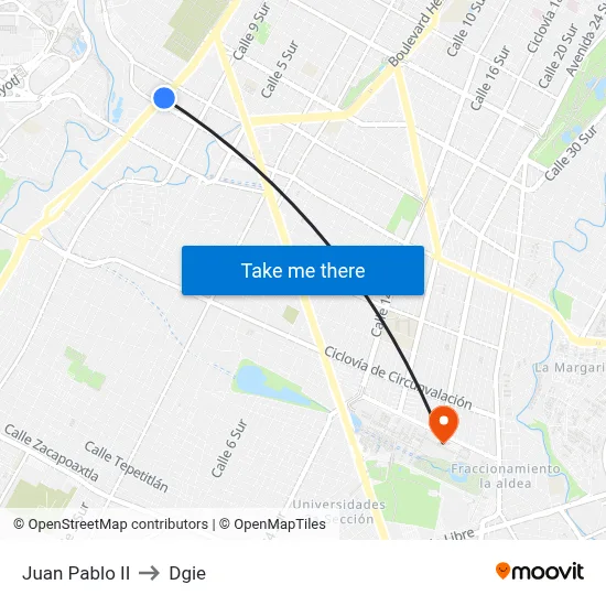 Juan Pablo II to Dgie map