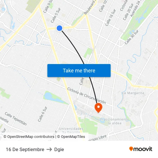 16 De Septiembre to Dgie map