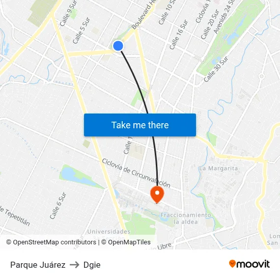 Parque Juárez to Dgie map