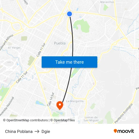 China Poblana to Dgie map