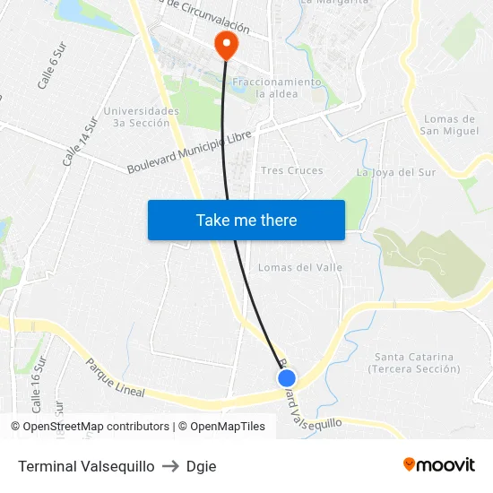 Terminal Valsequillo to Dgie map