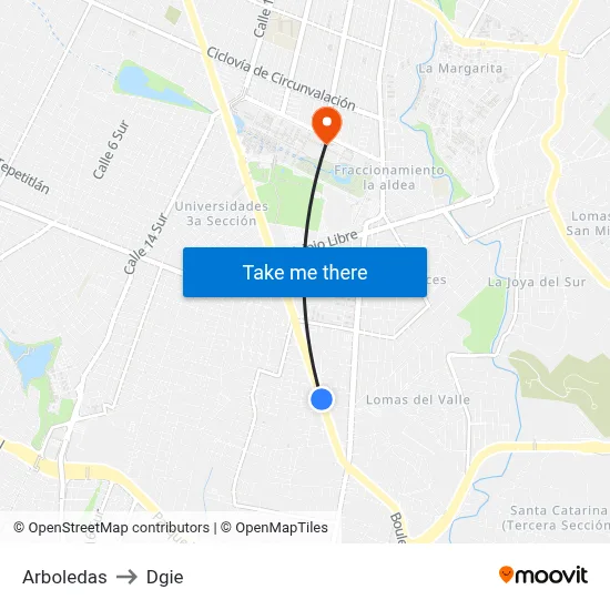 Arboledas to Dgie map