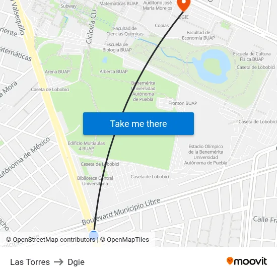Las Torres to Dgie map
