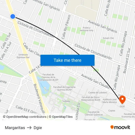 Margaritas to Dgie map