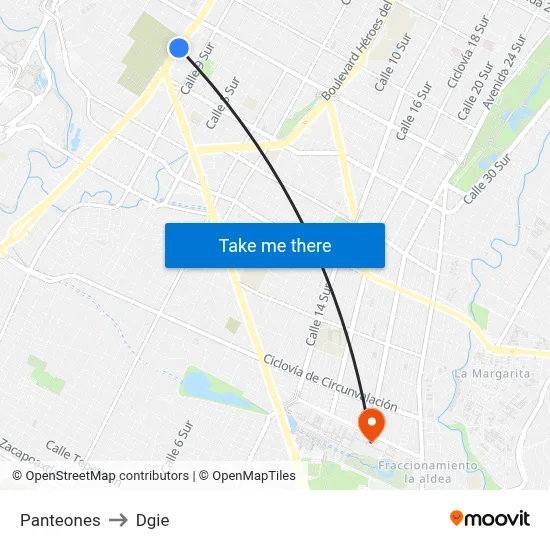 Panteones to Dgie map
