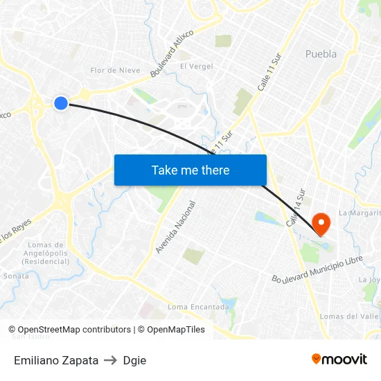Emiliano Zapata to Dgie map