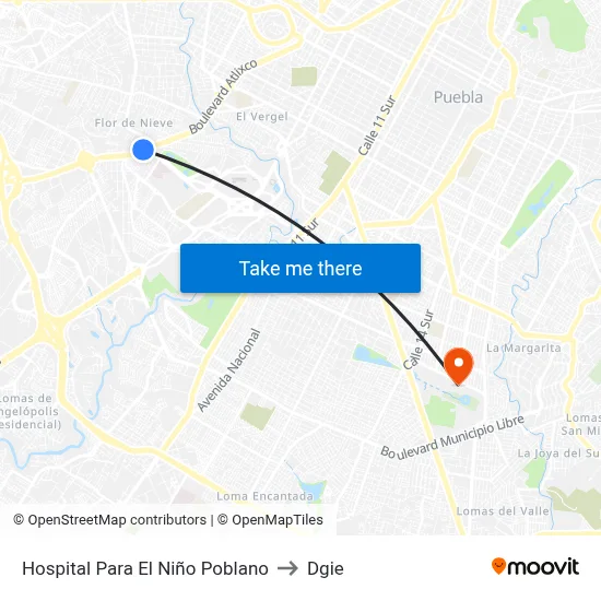 Hospital Para El Niño Poblano to Dgie map