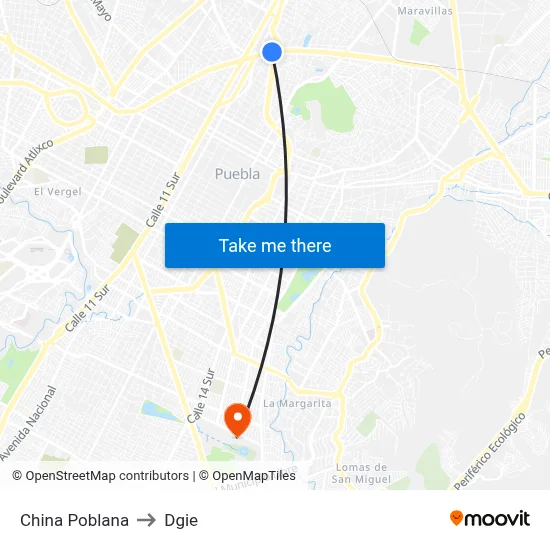 China Poblana to Dgie map