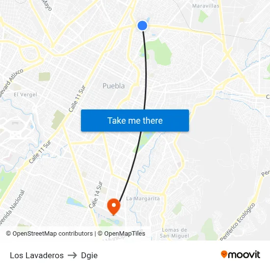 Los Lavaderos to Dgie map