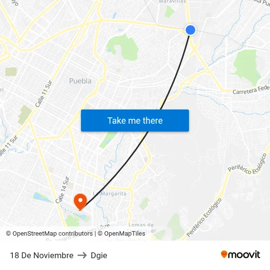 18 De Noviembre to Dgie map