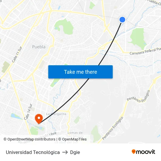 Universidad Tecnológica to Dgie map