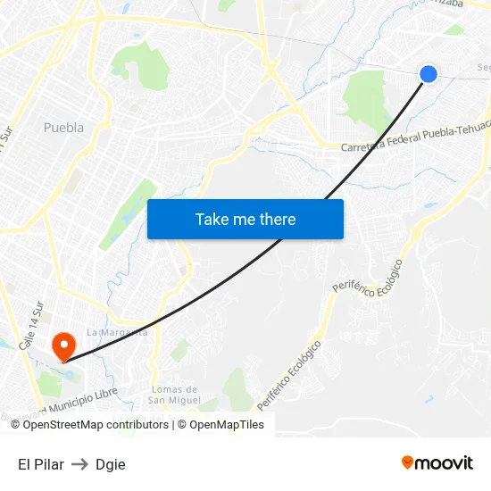 El Pilar to Dgie map