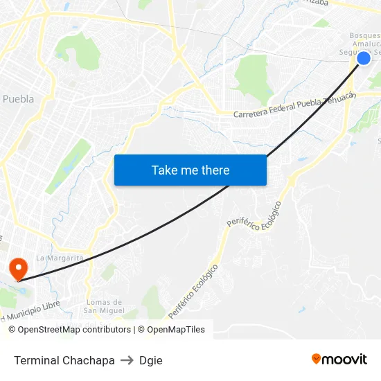 Terminal Chachapa to Dgie map