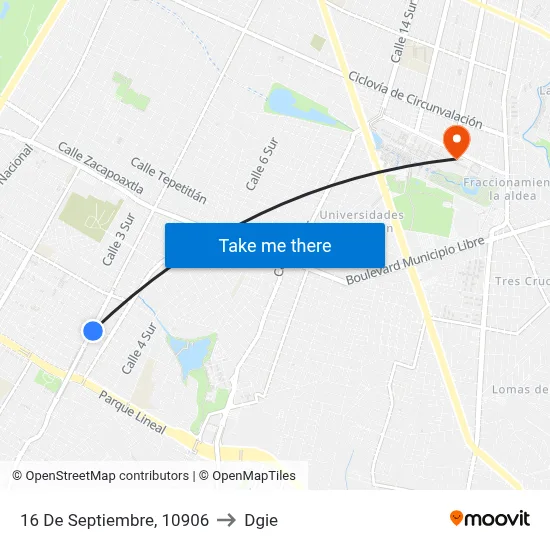 16 De Septiembre, 10906 to Dgie map