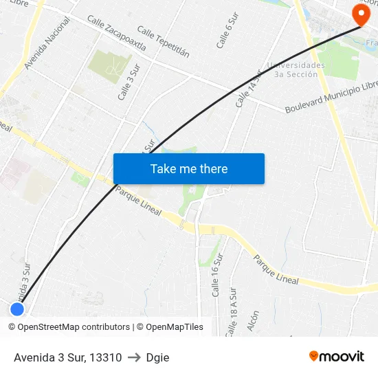 Avenida 3 Sur, 13310 to Dgie map