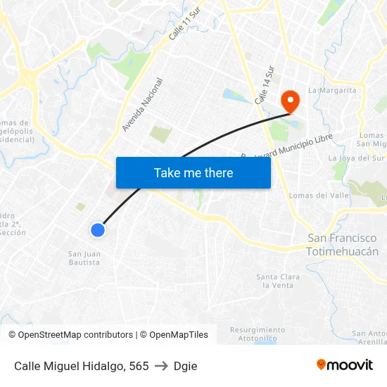 Calle Miguel Hidalgo, 565 to Dgie map