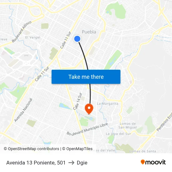 Avenida 13 Poniente, 501 to Dgie map