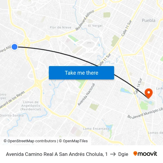 Avenida Camino Real A San Andrés Cholula, 1 to Dgie map