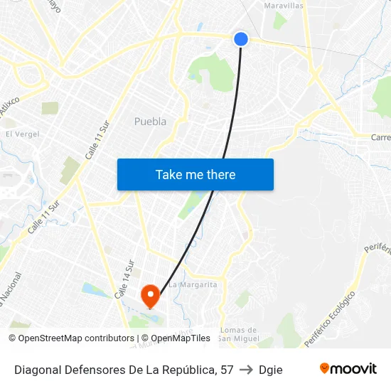 Diagonal Defensores De La República, 57 to Dgie map