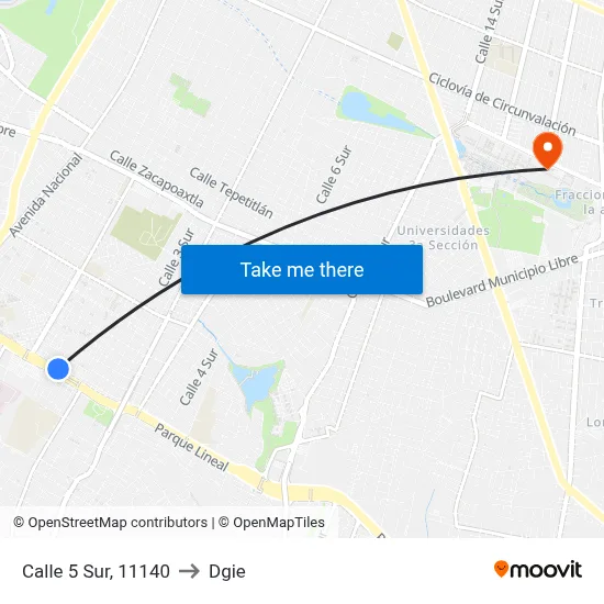 Calle 5 Sur, 11140 to Dgie map