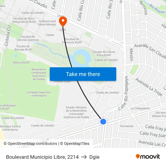 Boulevard Municipio Libre, 2214 to Dgie map