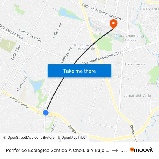 Periférico Ecológico Sentido A Cholula Y Bajo Puente De La 14 to Dgie map