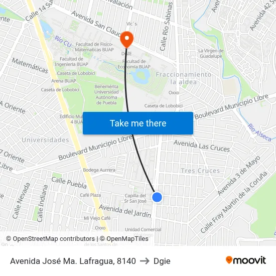 Avenida José Ma. Lafragua, 8140 to Dgie map