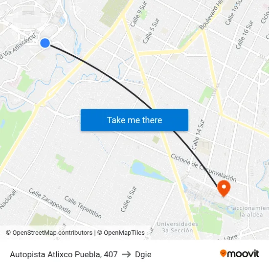 Autopista Atlixco Puebla, 407 to Dgie map