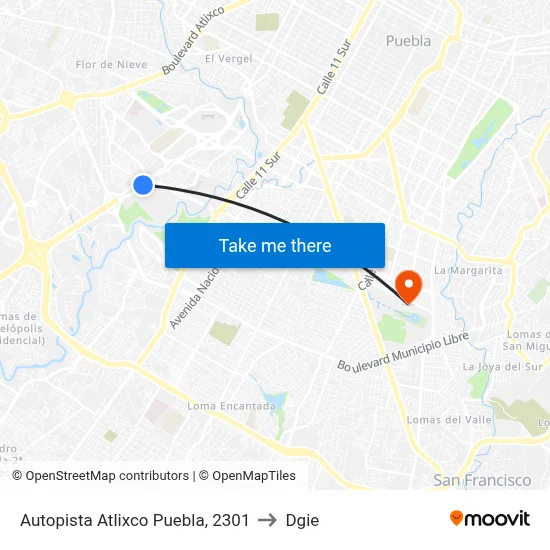 Autopista Atlixco Puebla, 2301 to Dgie map